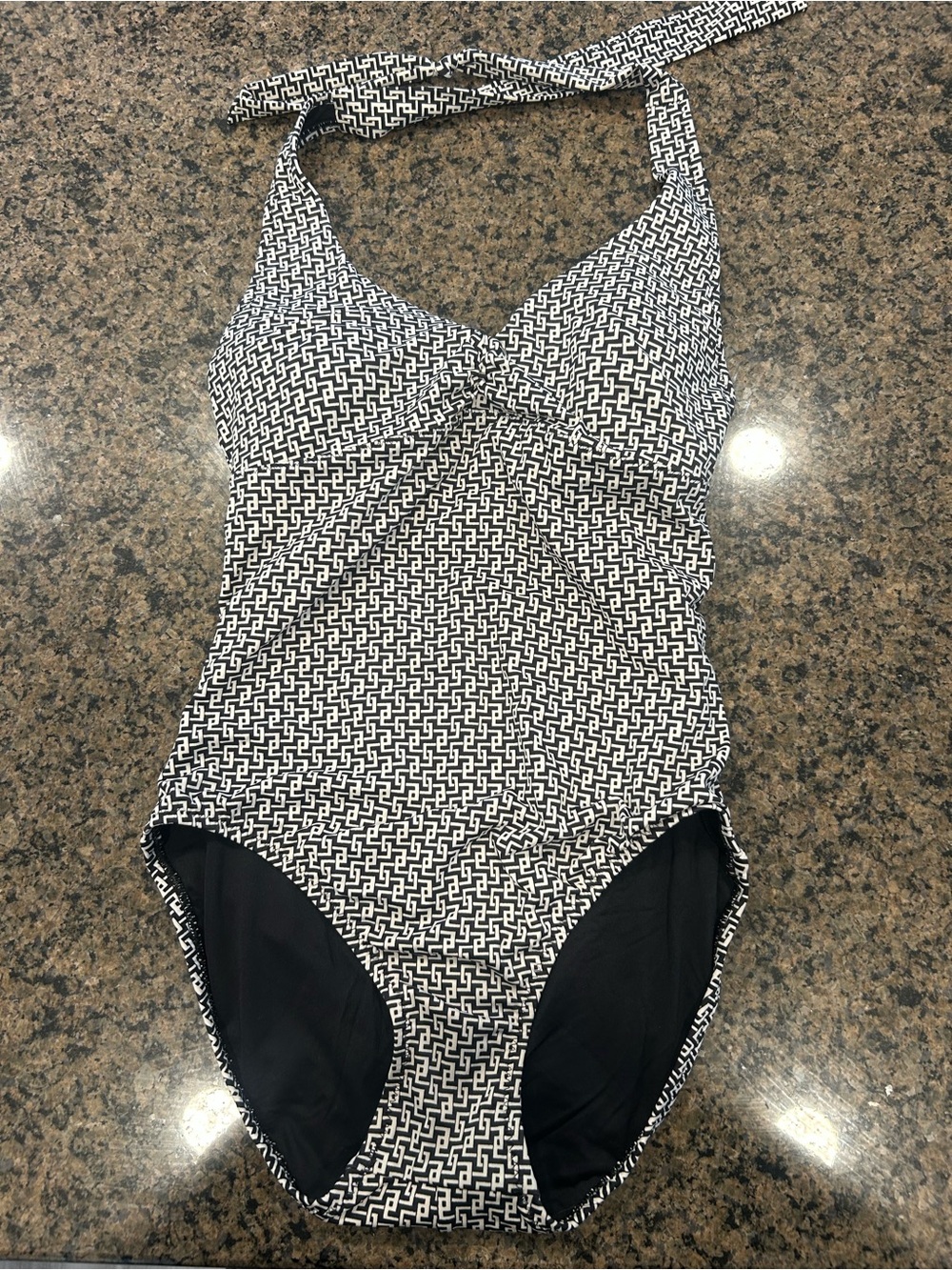 Lands' End Black and White One-Piece Swimsuit